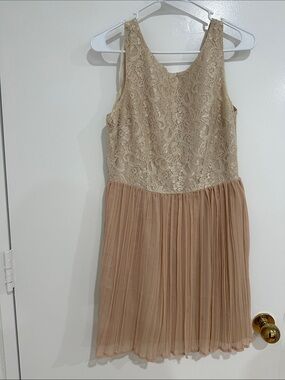 Sleeveless Lace Bodice Pleated Formal Dress in Nude